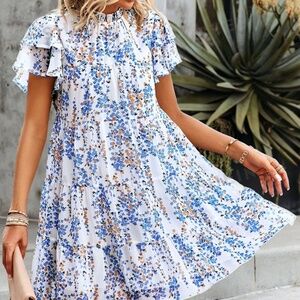 Floral Print Mock Neck Dress